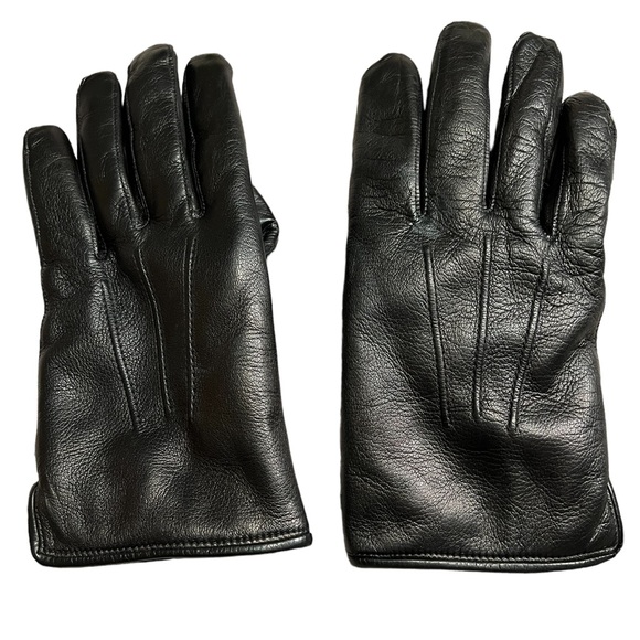 Source Unknown Accessories Mens Black Leather Fur Lined Gloves